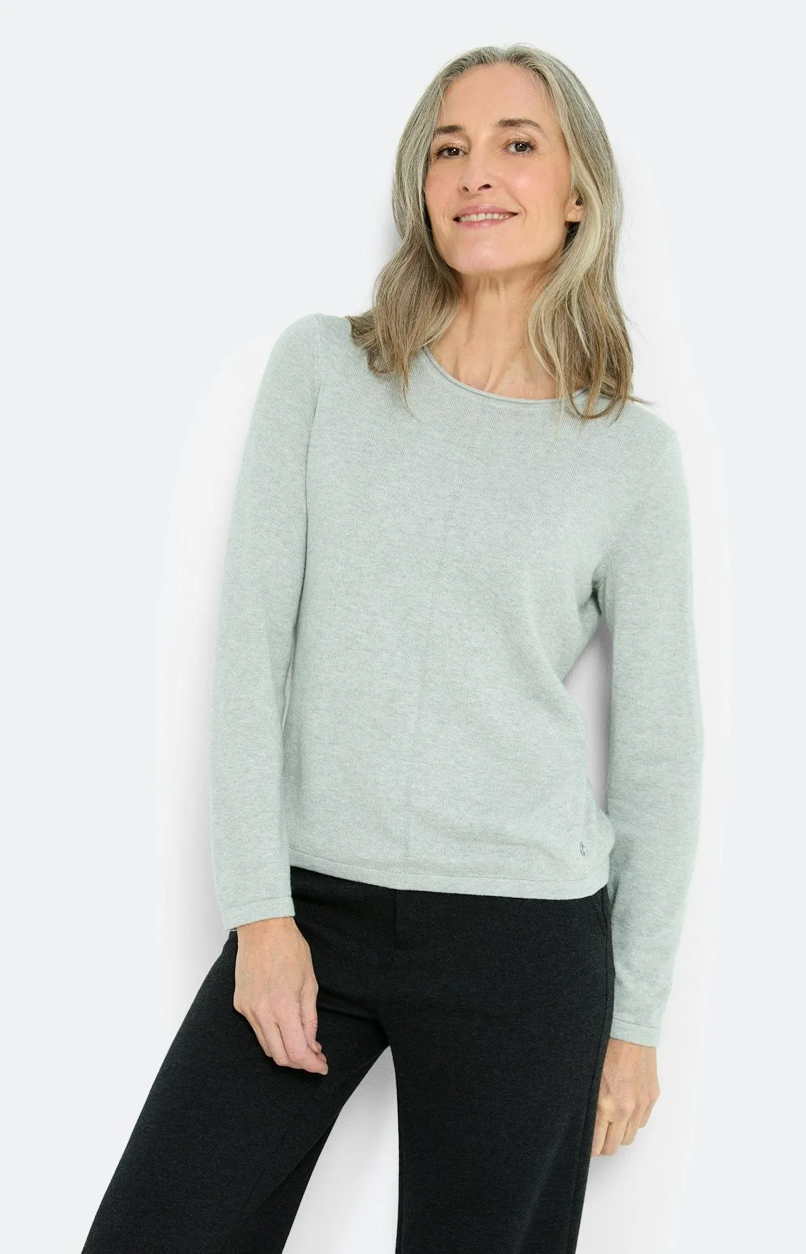 Strickpullover mit Rollkante, grau