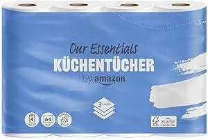 by Amazon Küchenrolle, 3-lagig, 4 Rollen (4 Rollen, 1-er Pack), 64 Blätter pro Rolle, FSC-Zertifiziert