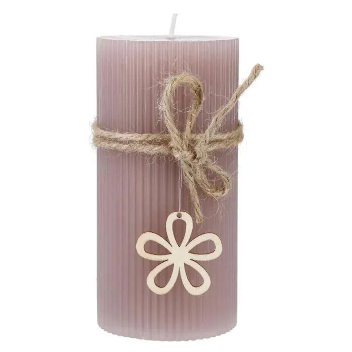 Kerze Rillen/Blume, dunkelflieder, 7 x 14 cm