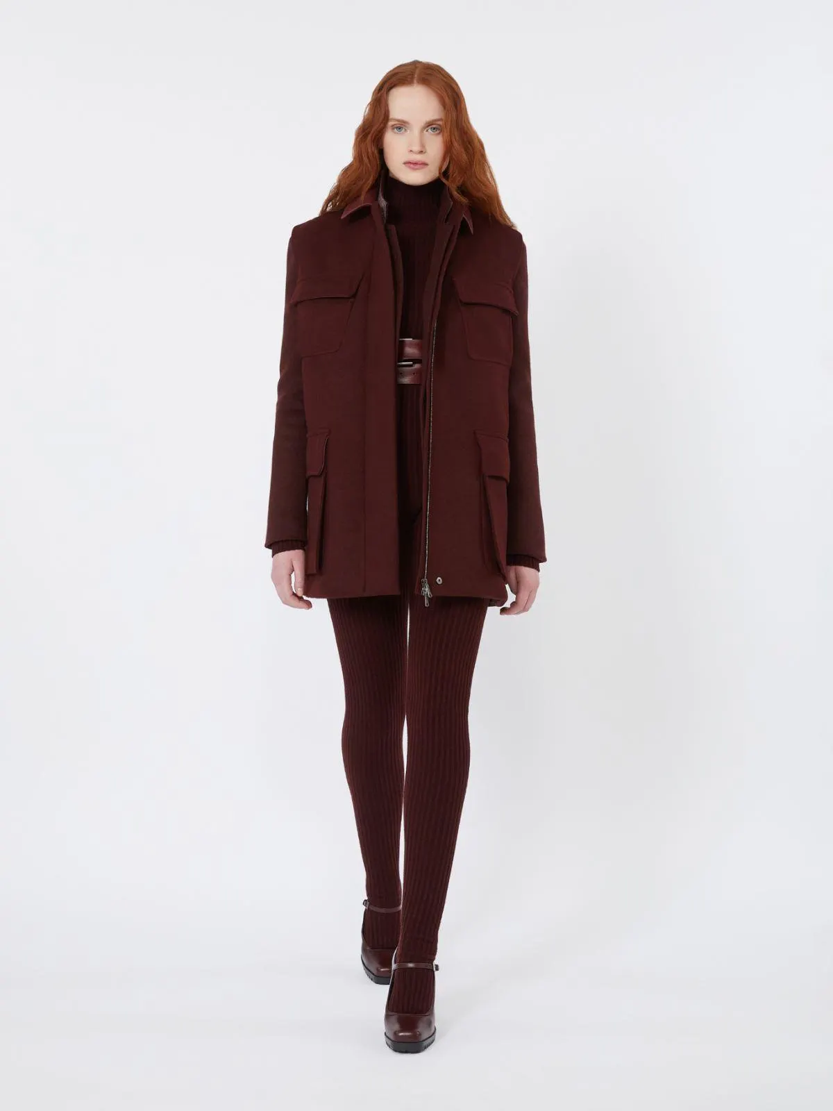 Lange Weste aus Wolle, Alpaka und Kaschmir - Kirsche