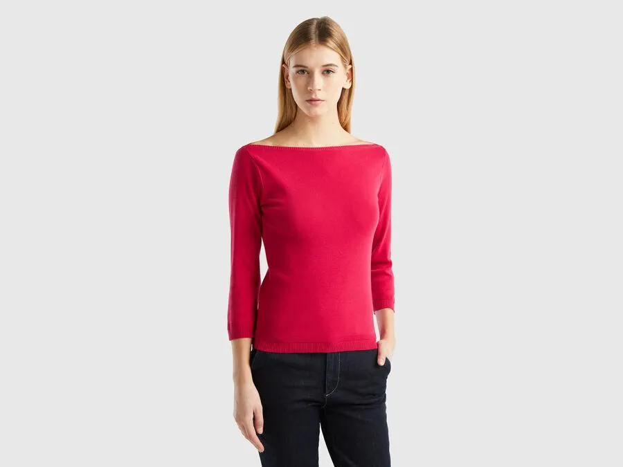 Pulli aus 100% Baumwolle mit U-Boot-Ausschnitt