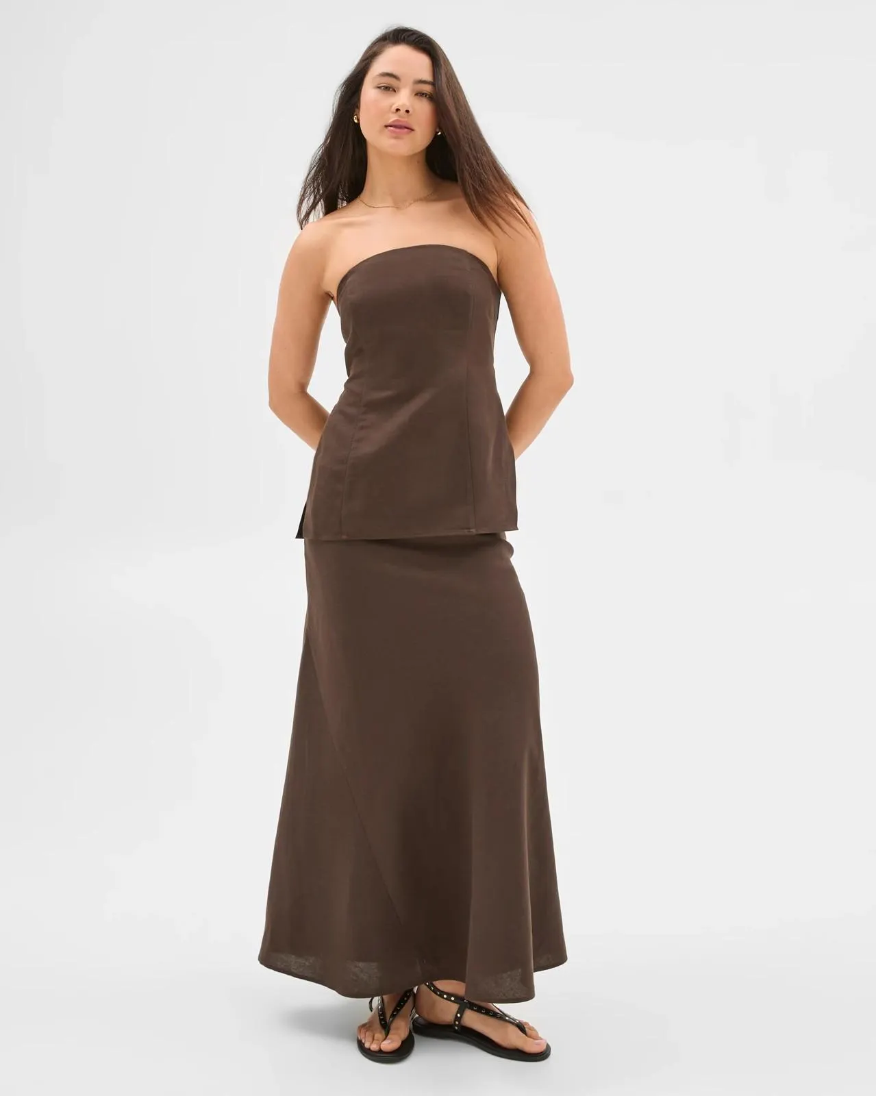 European Linen Blend Midi Skirt - Lily Loves - Deep Brown