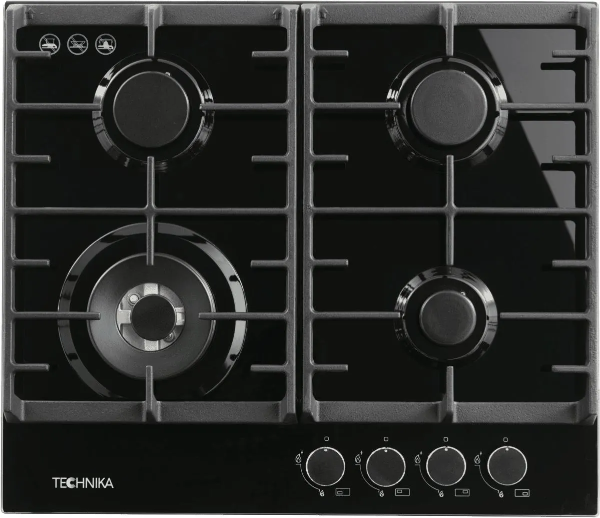Technika 60cm Gas on Glass Black Cooktop