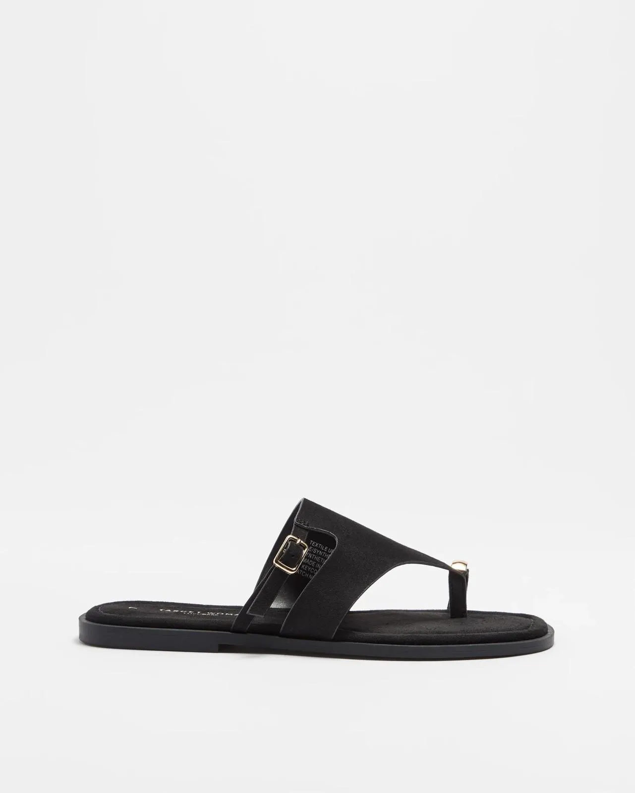 Womens Metal Trim Thong - Eve - Black suede-like