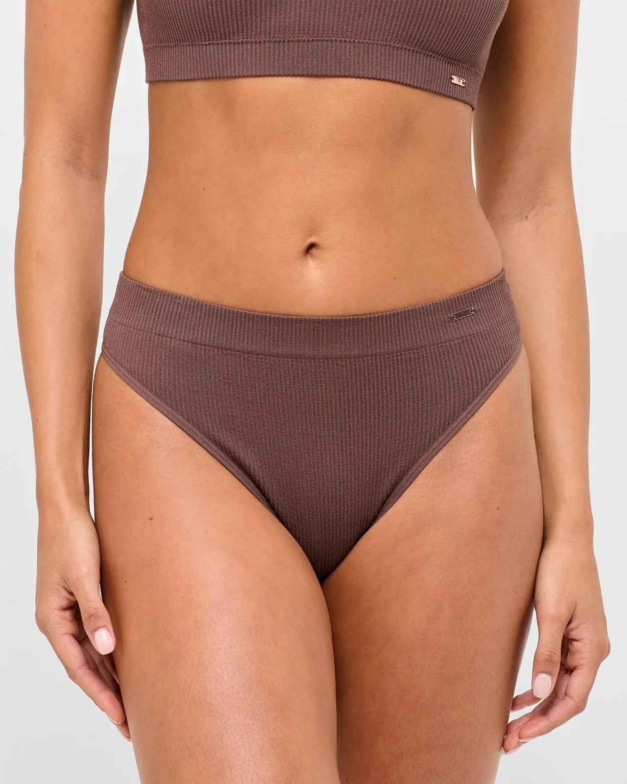 Ribbed Seamfree High Waisted G-String Briefs - Lily Loves - Chocolate