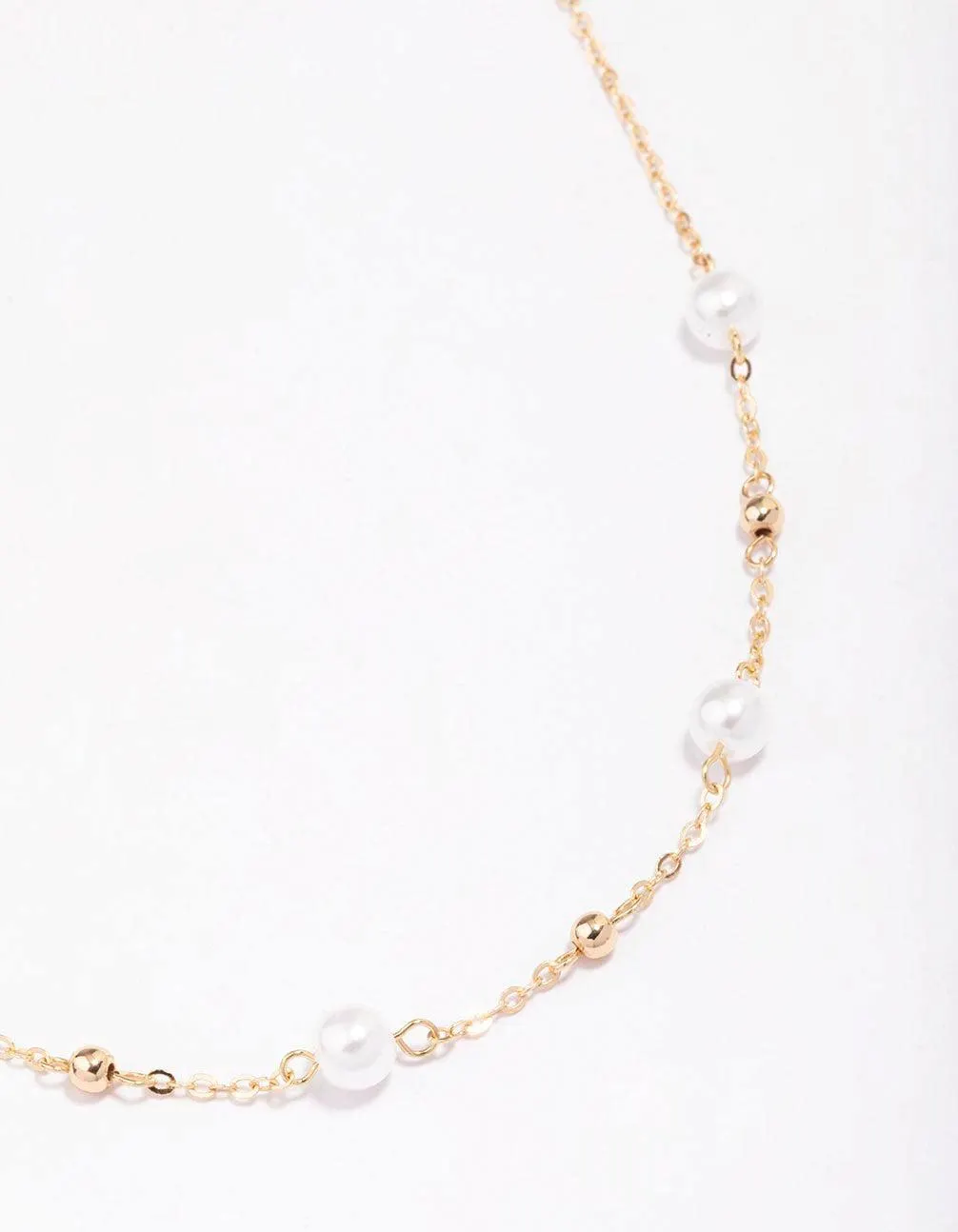 Gold Pearl & Ball Station Necklace