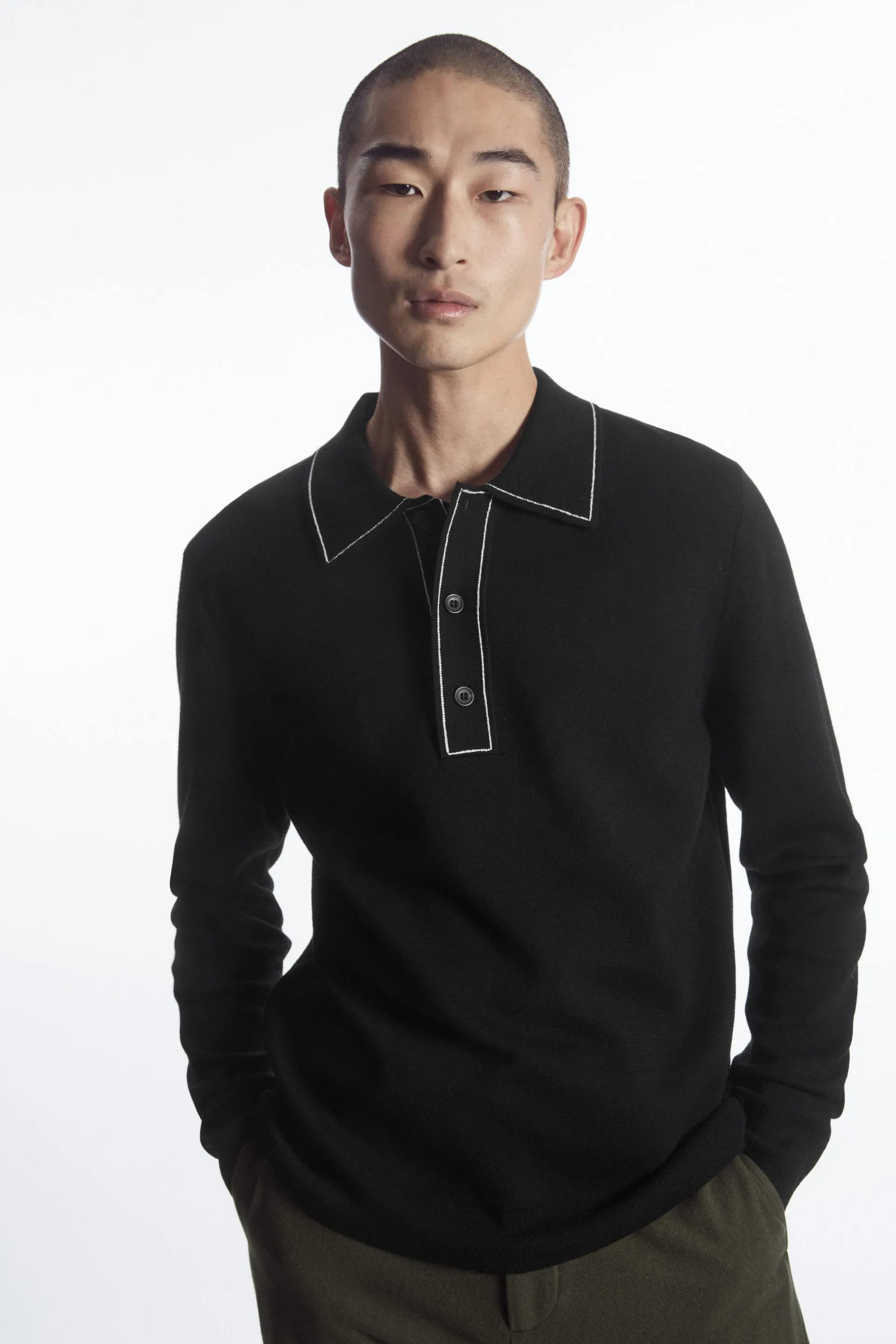 CONTRAST-STITCH WOOL POLO SHIRT