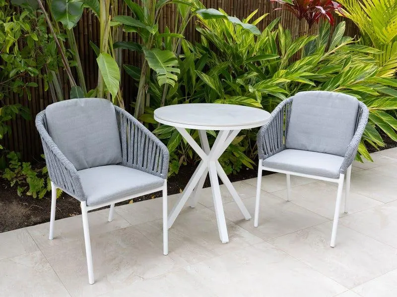 Adele Round Ceramic Table with Melang Chairs 3pc Outdoor Dining Setting