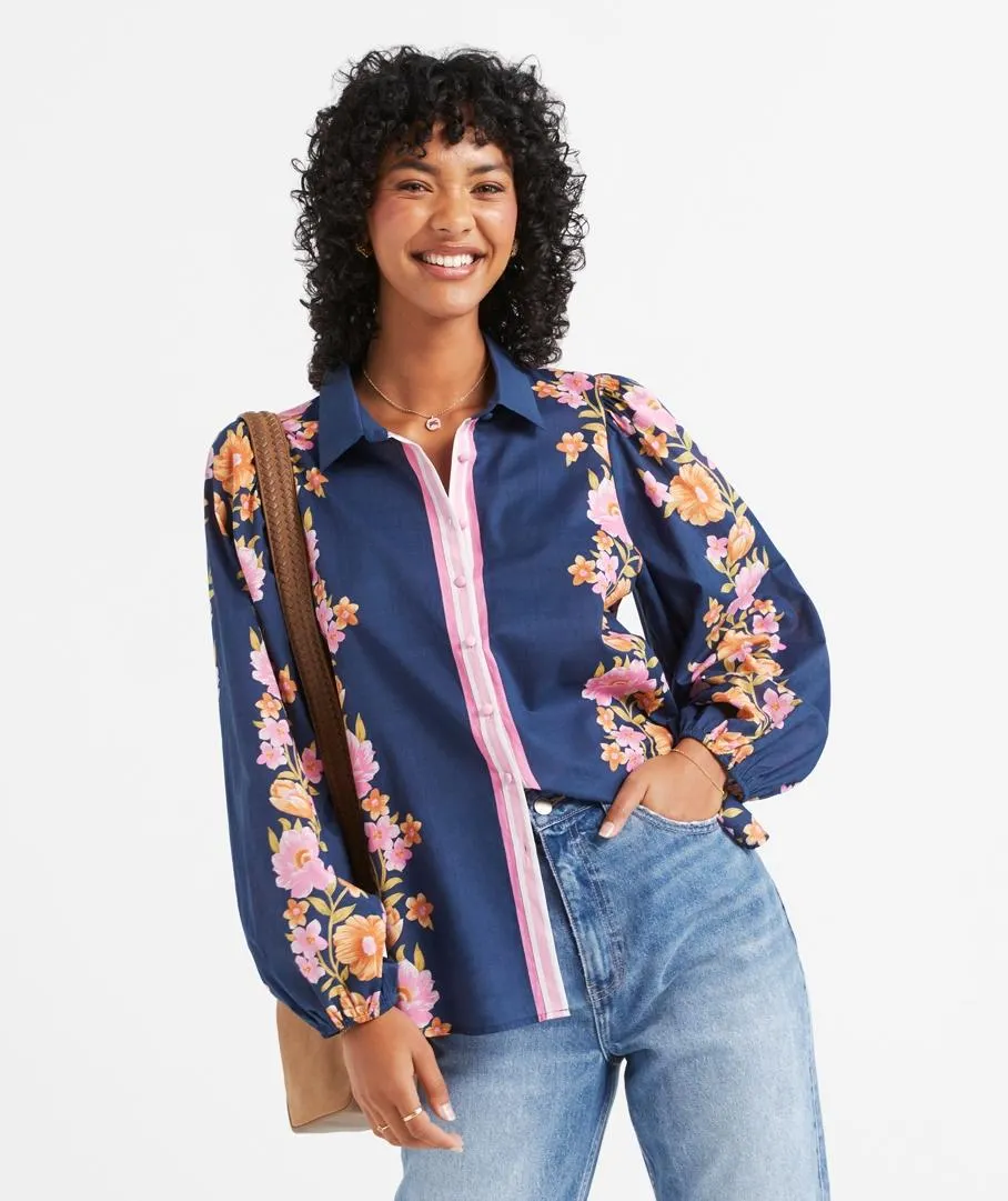 ZAIDA LINEN BLEND PRINTED BLOUSE