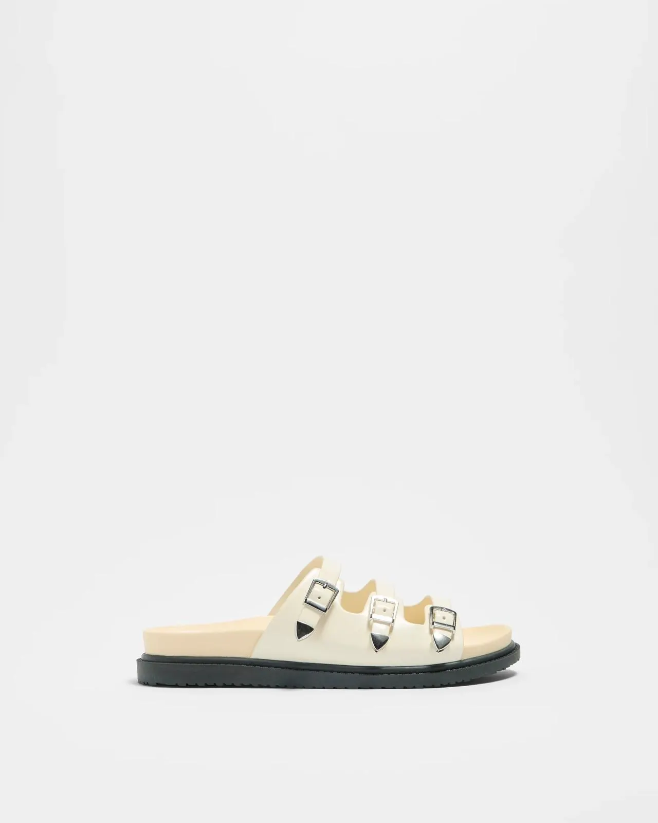 Womens Triple Strap Flat Sandal - Cyprus - Ivory Patent