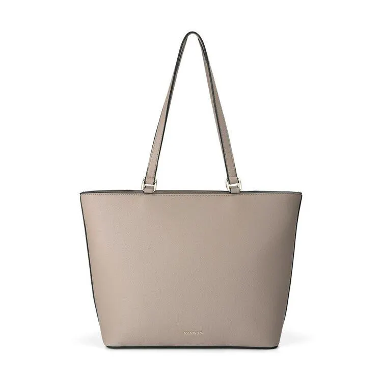 Madison Women's Roxanne With Front Zip Pocket Tote Bag Taupe