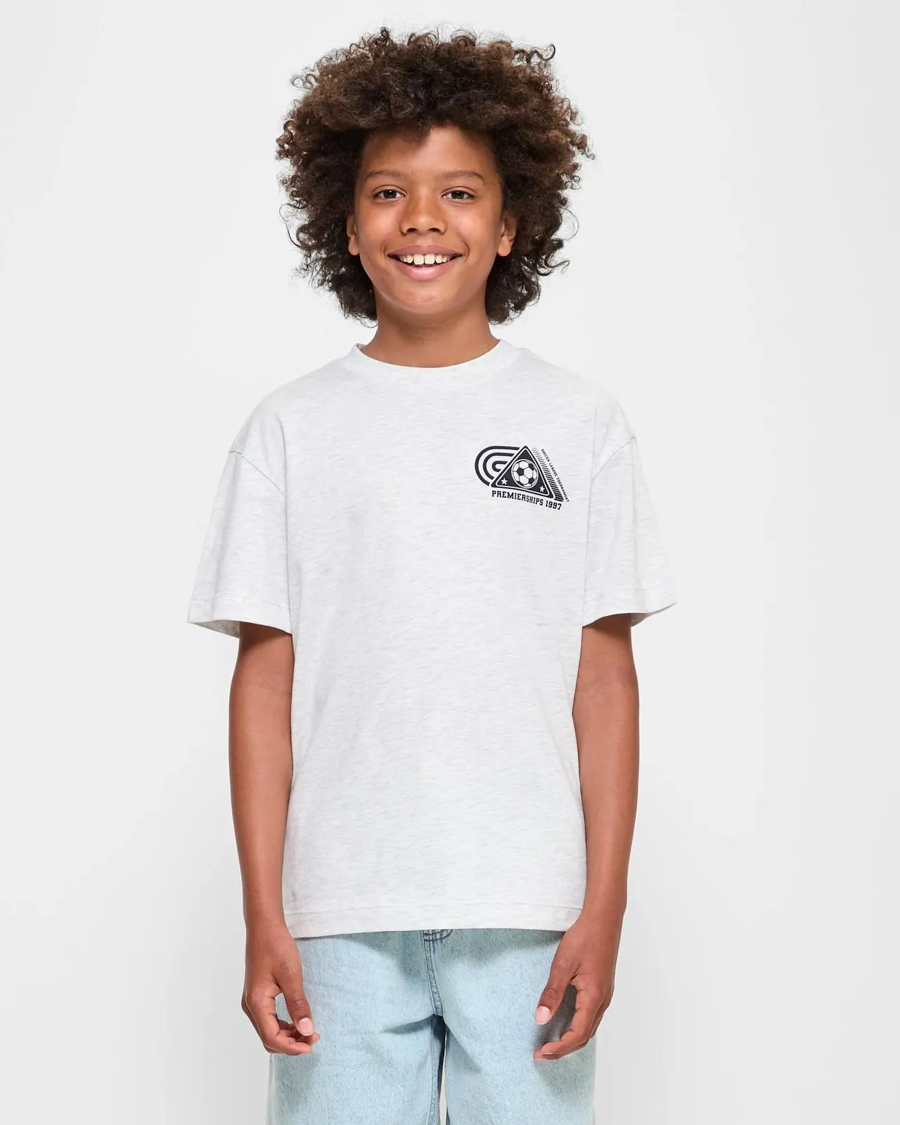 Australian Cotton Loose Fit Print T-shirt - Grey Marle Soccer