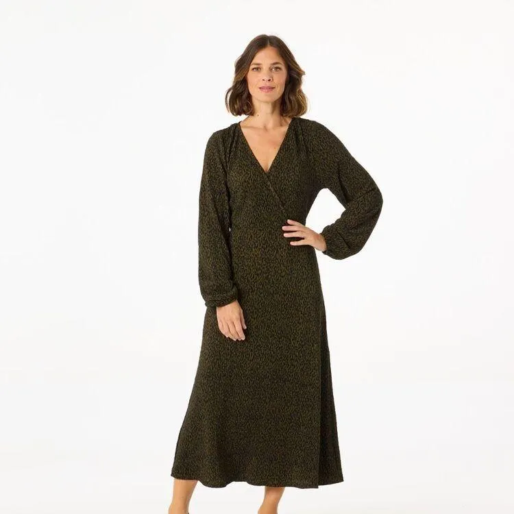 Khoko Smart Women's Abstract Animal Plisse Empire Dress Khaki