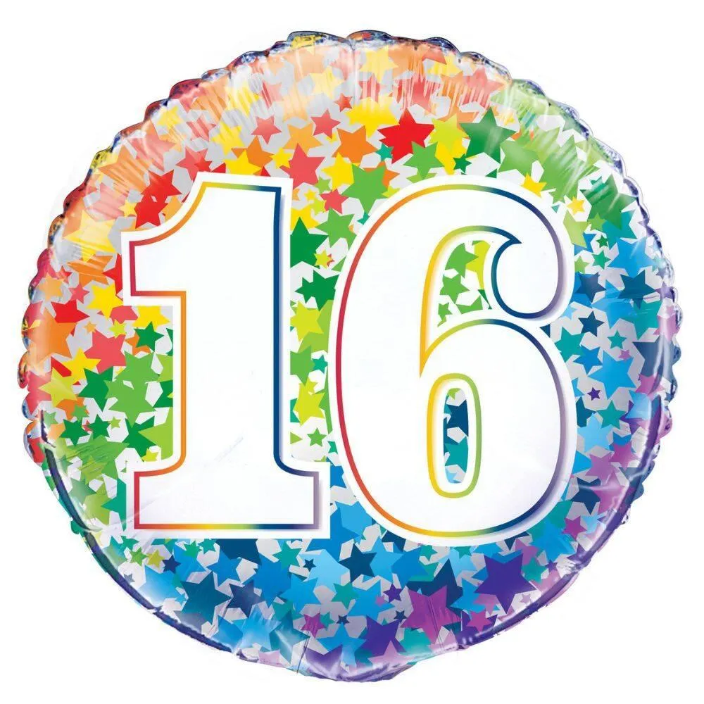 Balloon Foil 45cm Age 16 Rainbow Stars Ea