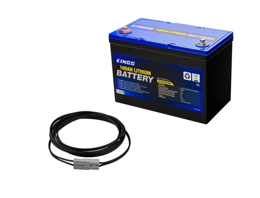 Kings 12V 100Ah Deep Cycle Lithium LiFePO4 Battery + 6M LEAD W PLUGS