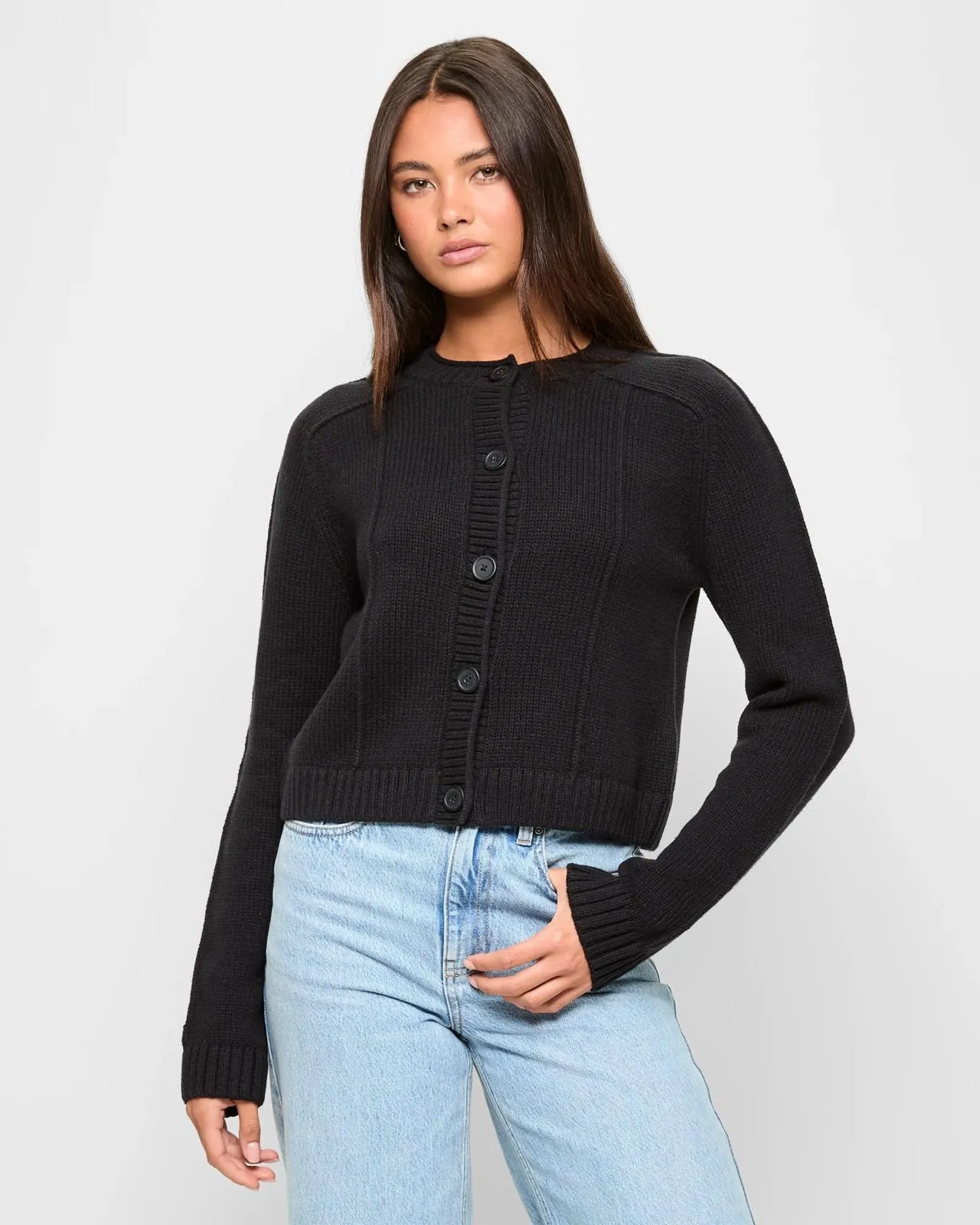Australian Cotton Exposed Seam Knit Cardigan - Lily Loves - Black