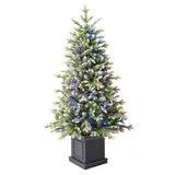 Pre-Lit Glitter Frosted Artificial Potted Christmas Tree 1.37m