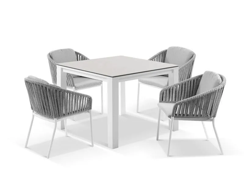 Adele Ceramic table with Melang Chairs 5pc Outdoor Dining Setting