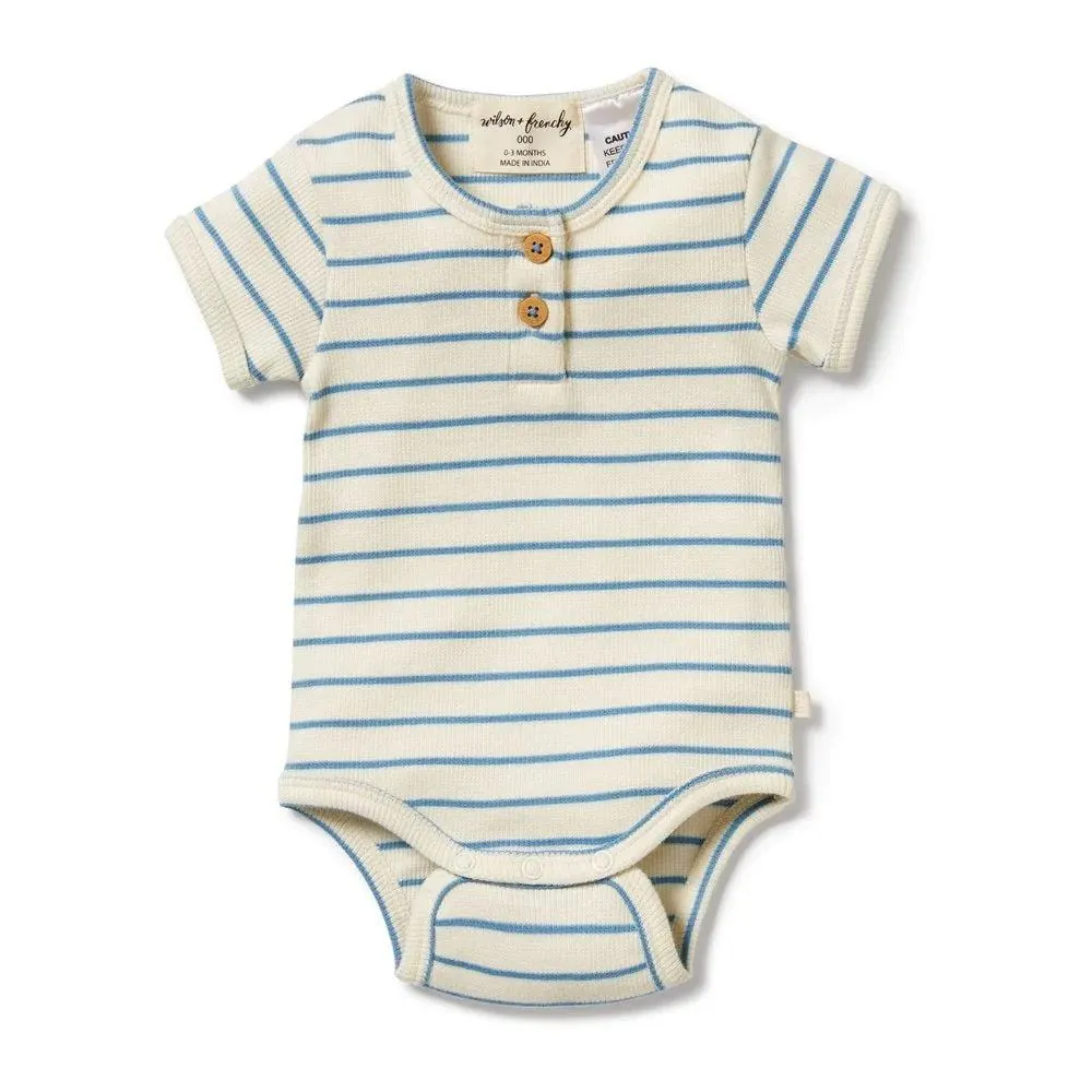 Wilson & Frenchy Petit Blue Organic Henley Bodysuit