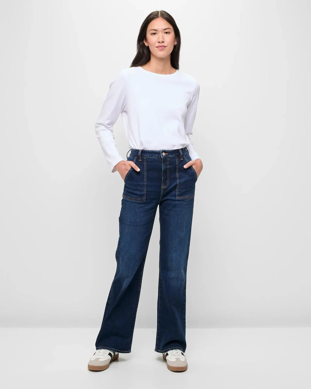 Patch Pocket Relaxed Flare Denim Jeans - Eliza - Original Indigo
