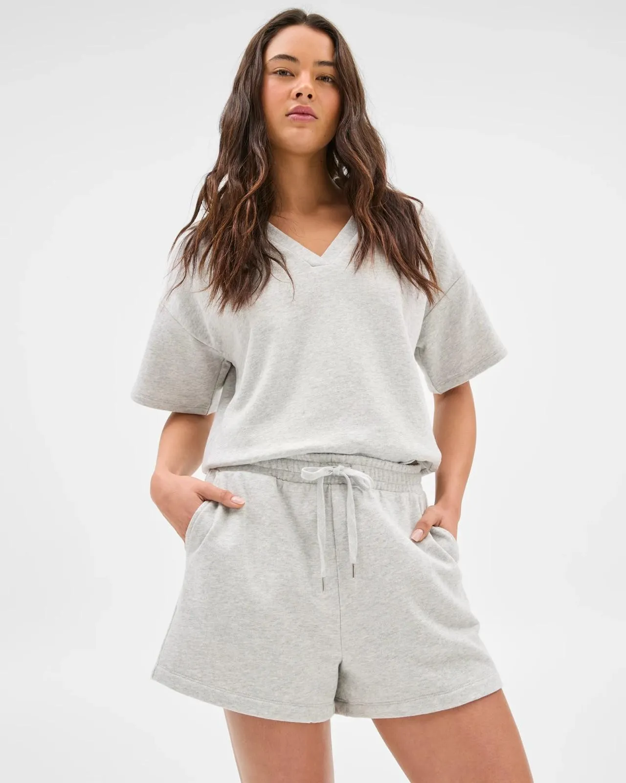 Australian Cotton Mid Rise Fleece Shorts - Lily Loves - Grey Marle