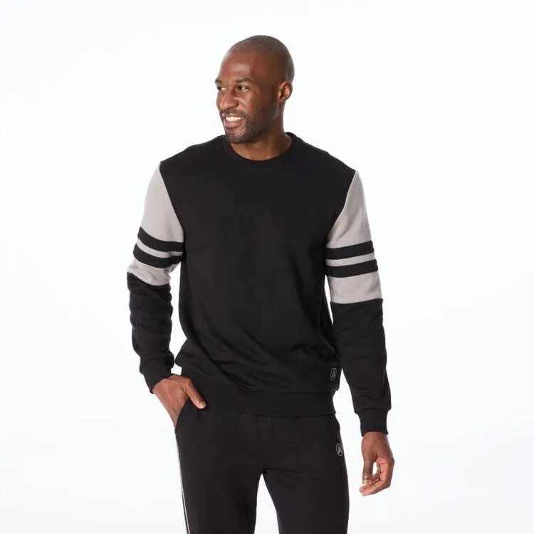 NMA Men's Crew Neck Arm Stripe Fleece Black