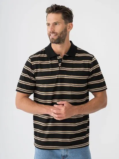 Lowes Multi Stripe Polo Black Taupe Tan White