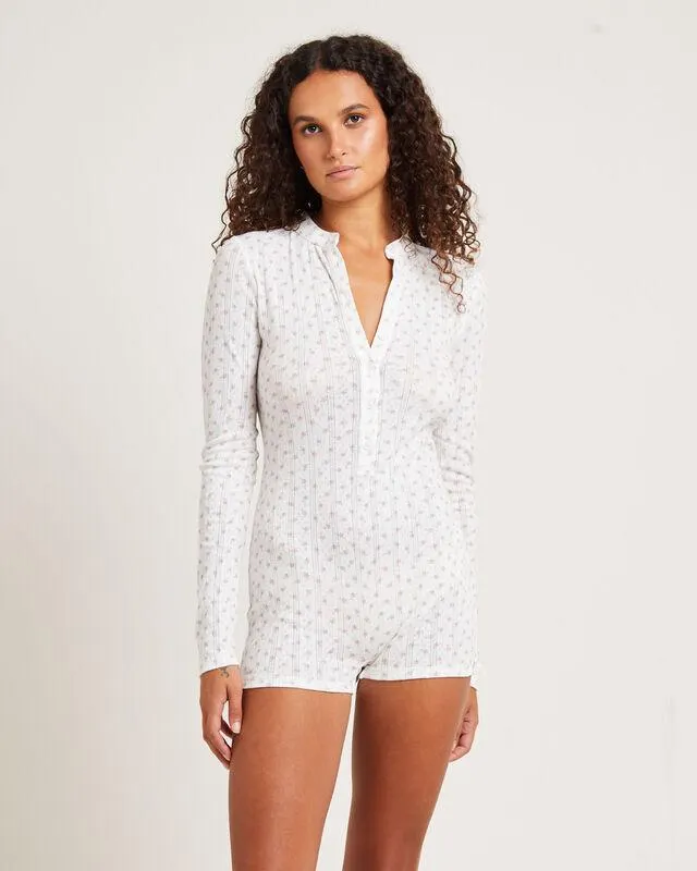 Penny Pointelle Romper White Floral