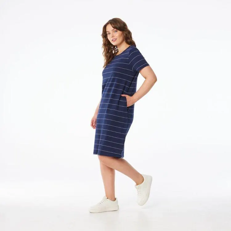 Khoko Collection Women's Stripe T-Shirt Dress Navy & White