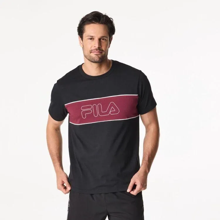 Fila Men's Stanton Short Sleeve Colour Blocked Logo Tee Black