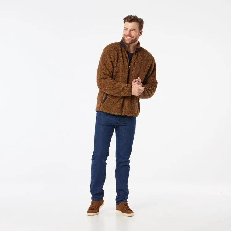 JC Lanyon Men's Croydon Teddy Fleece with Chest Zip Sepia