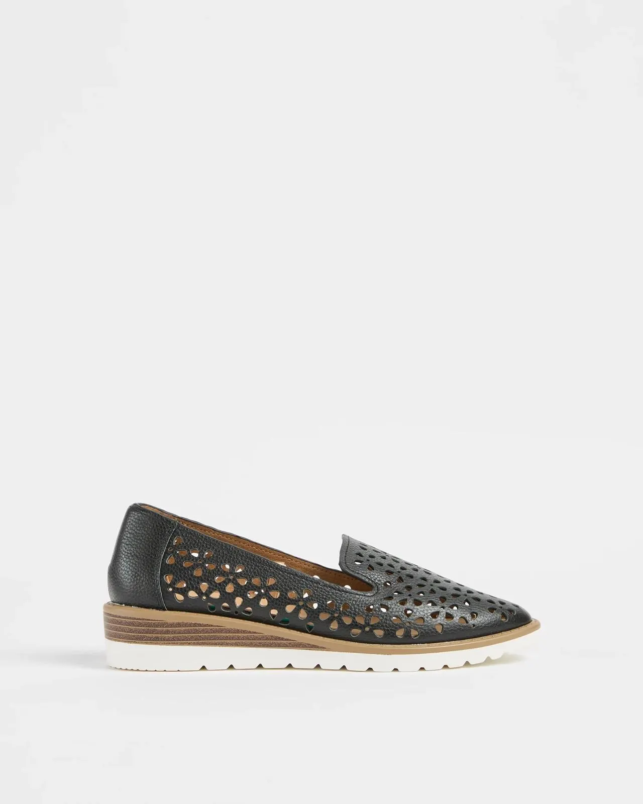 Womens Cut Out Leather Wedge Loafer - Lizzy - Black