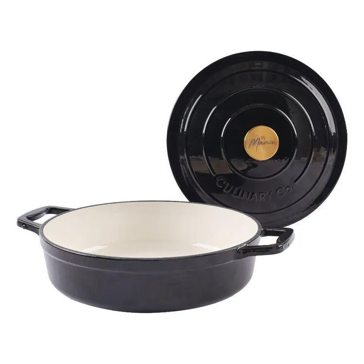 Culinary Co By Manu Cast Iron Shallow Casserole Black
