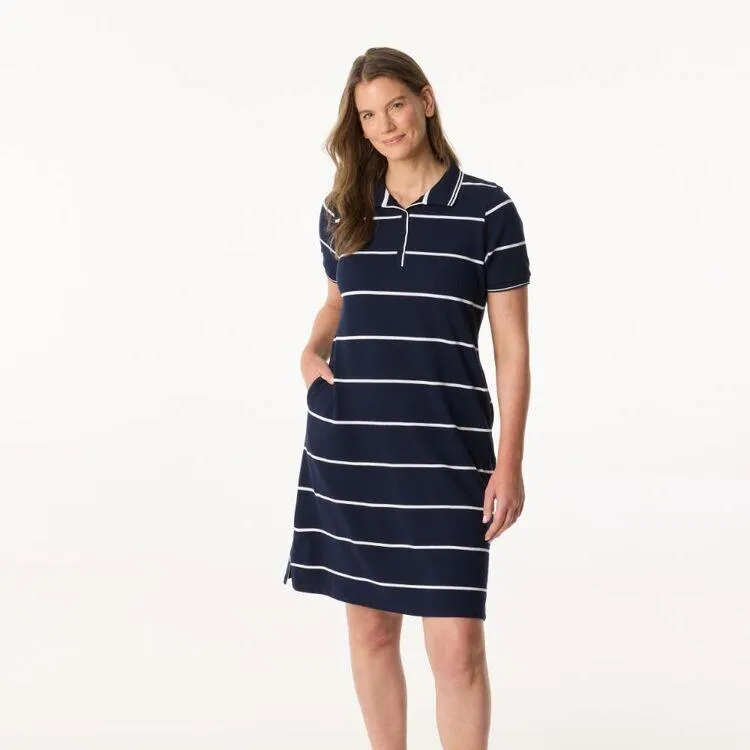 Khoko Collection Women's Stripe Polo Dress Navy & White