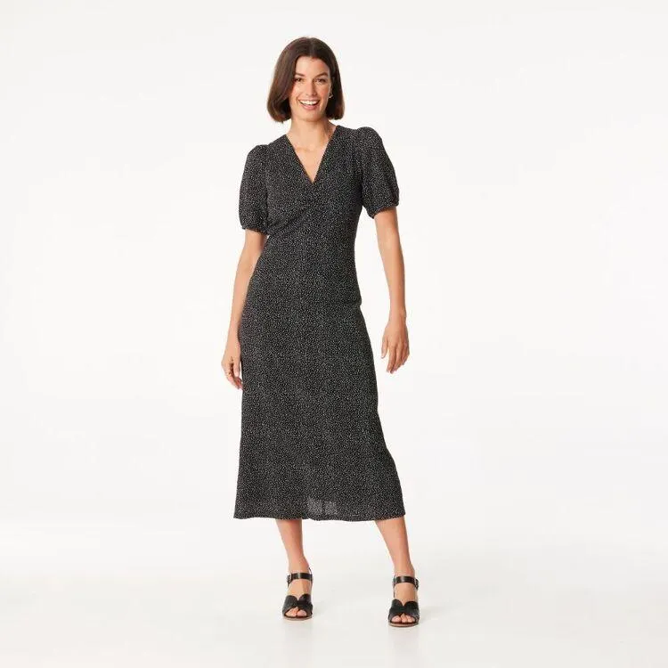 Khoko Smart Women’s Mini Spot Short Sleeve Midi Dress Black