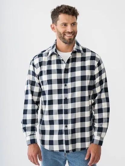 Long Sleeve Buffalo Check Flannel Shirt Indigo White