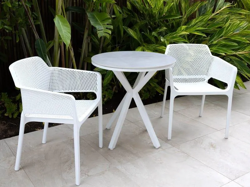 Adele Round Ceramic Table with Bailey Chairs 3pc Outdoor Dining Setting