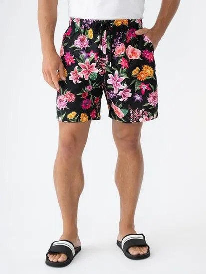 Mens Party Matchy Shorts Black Flowers