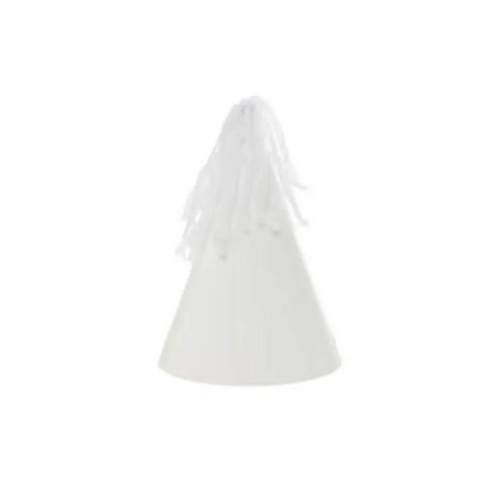 Party Hat With Paper Tassel White Pk 10