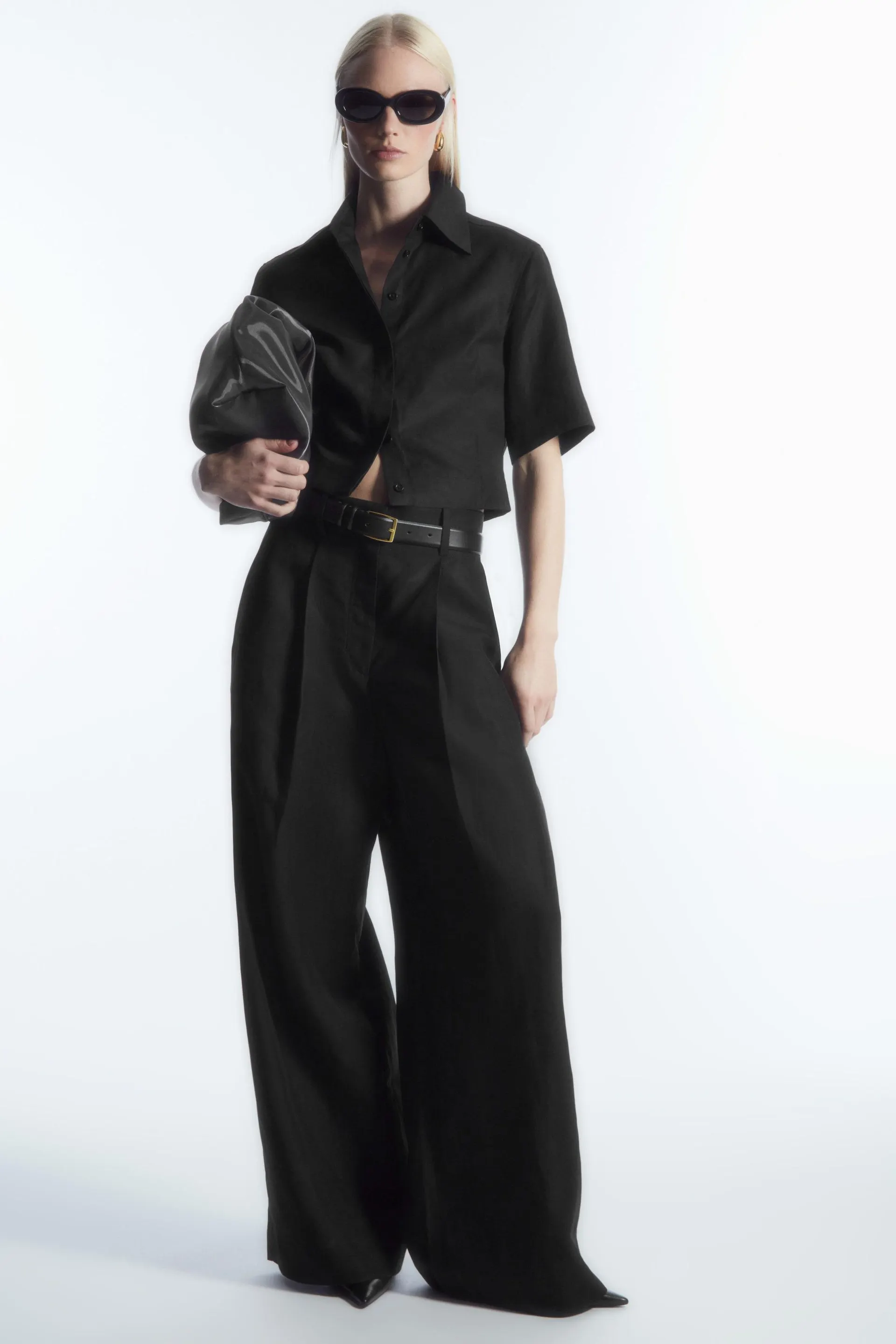 HIGH-WAISTED WIDE-LEG LINEN-BLEND PANTS