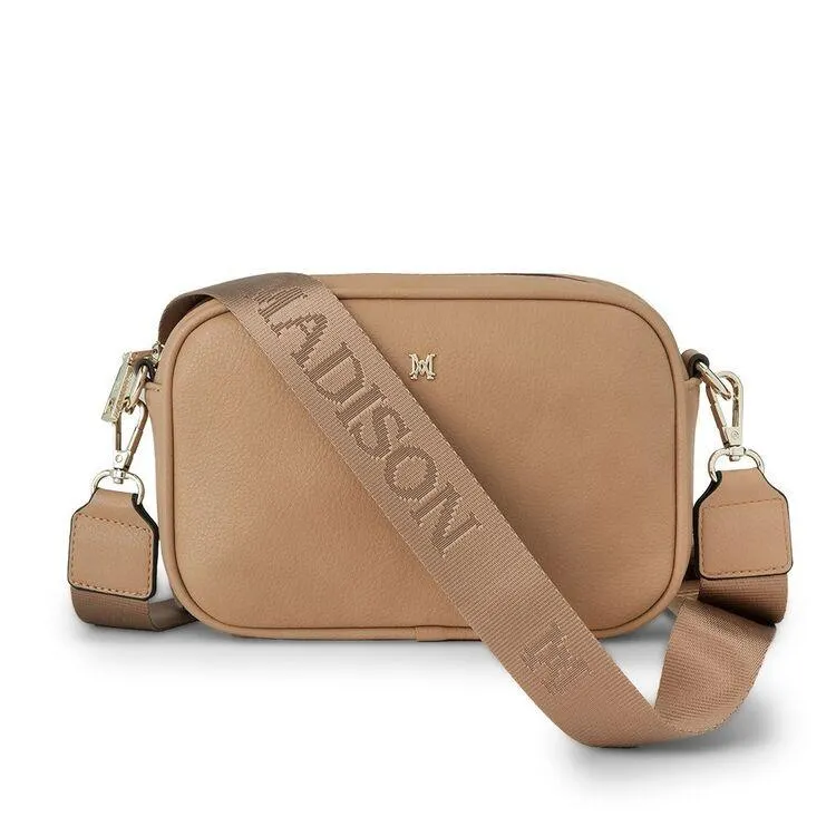 MADISON MONICA WEBBING CAMERA CROSSBODY BAG Caramel