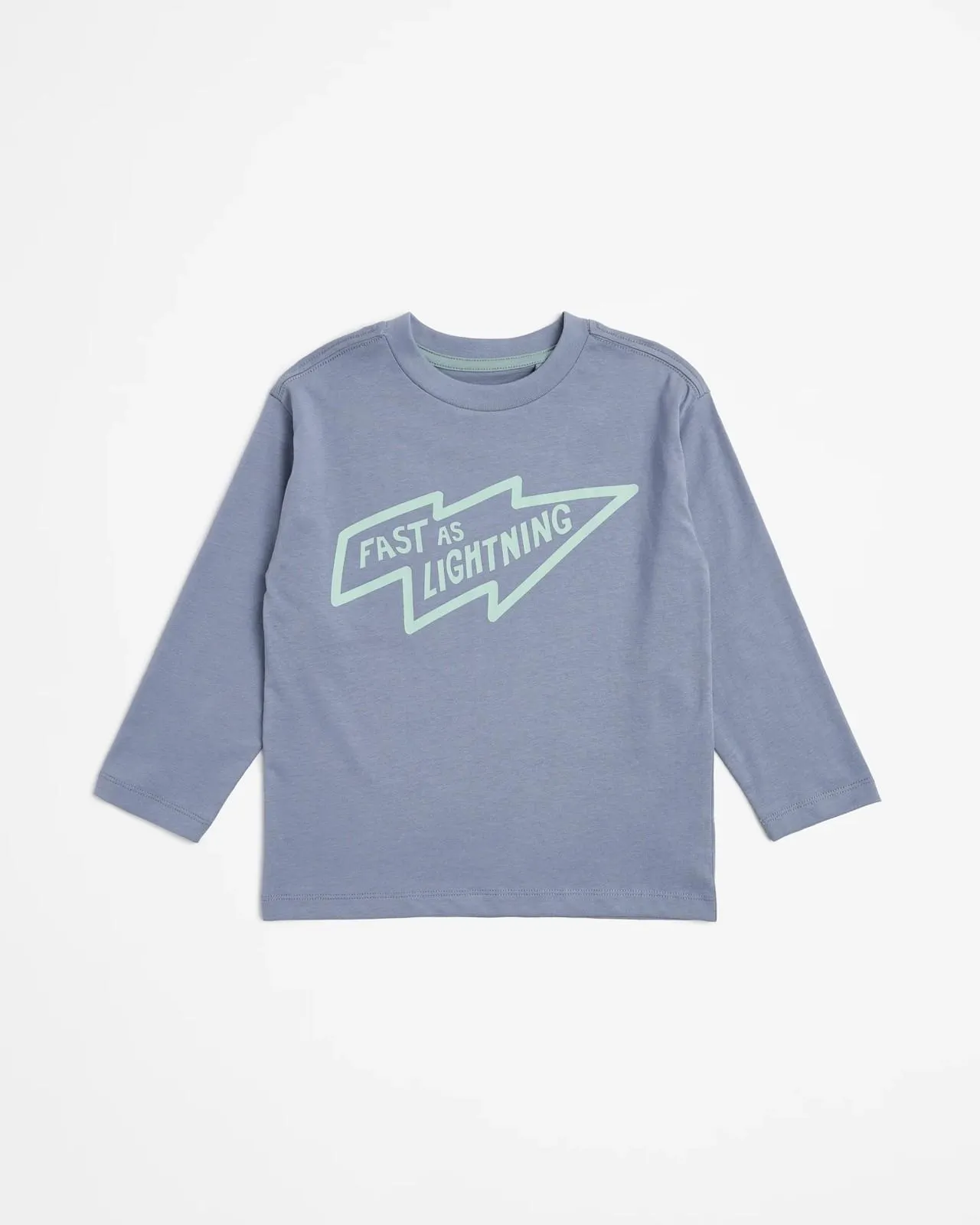 Australian Cotton Long Sleeve Print Top - Dusty Blue