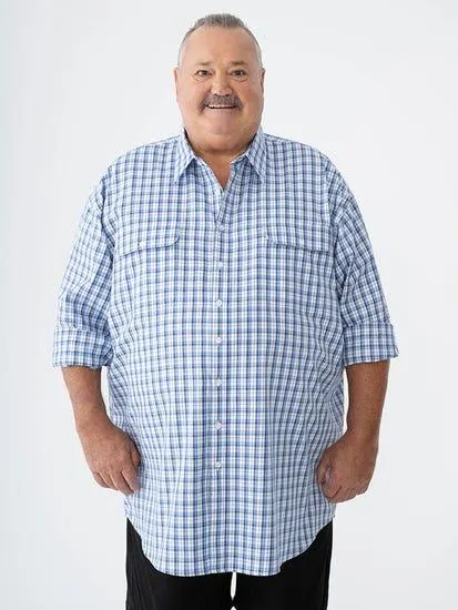 Big Mens Long Sleeve Blue Check Shirt