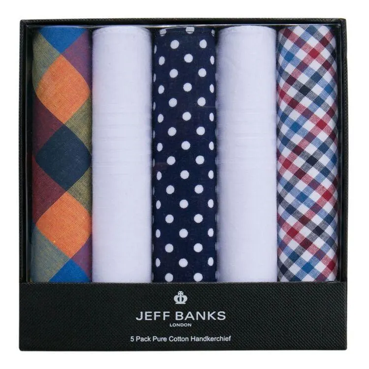 Jeff Banks Men's Pure Cotton Hankerchief 5 Pack Navy One Size