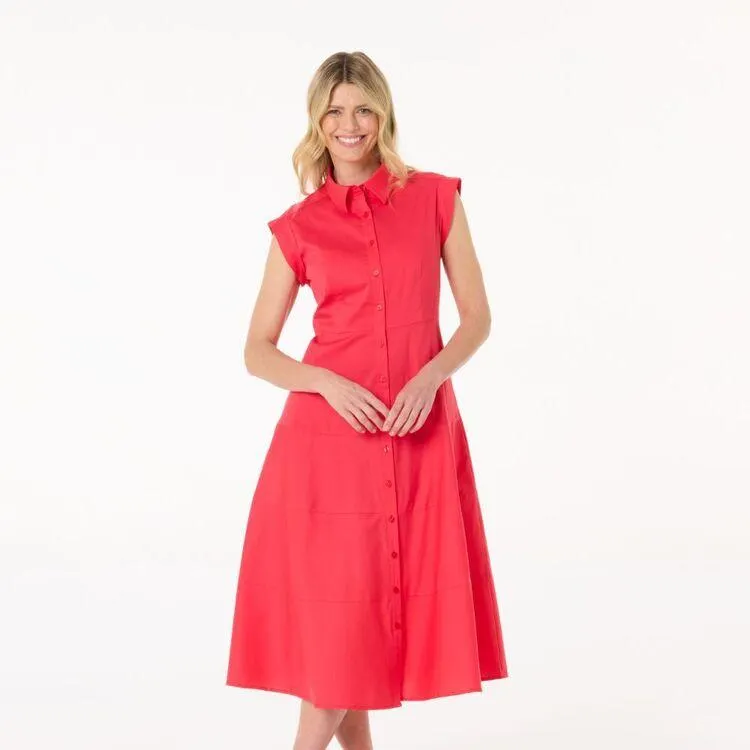 Khoko Smart Women's Tiered Shirt Dress Scarlet