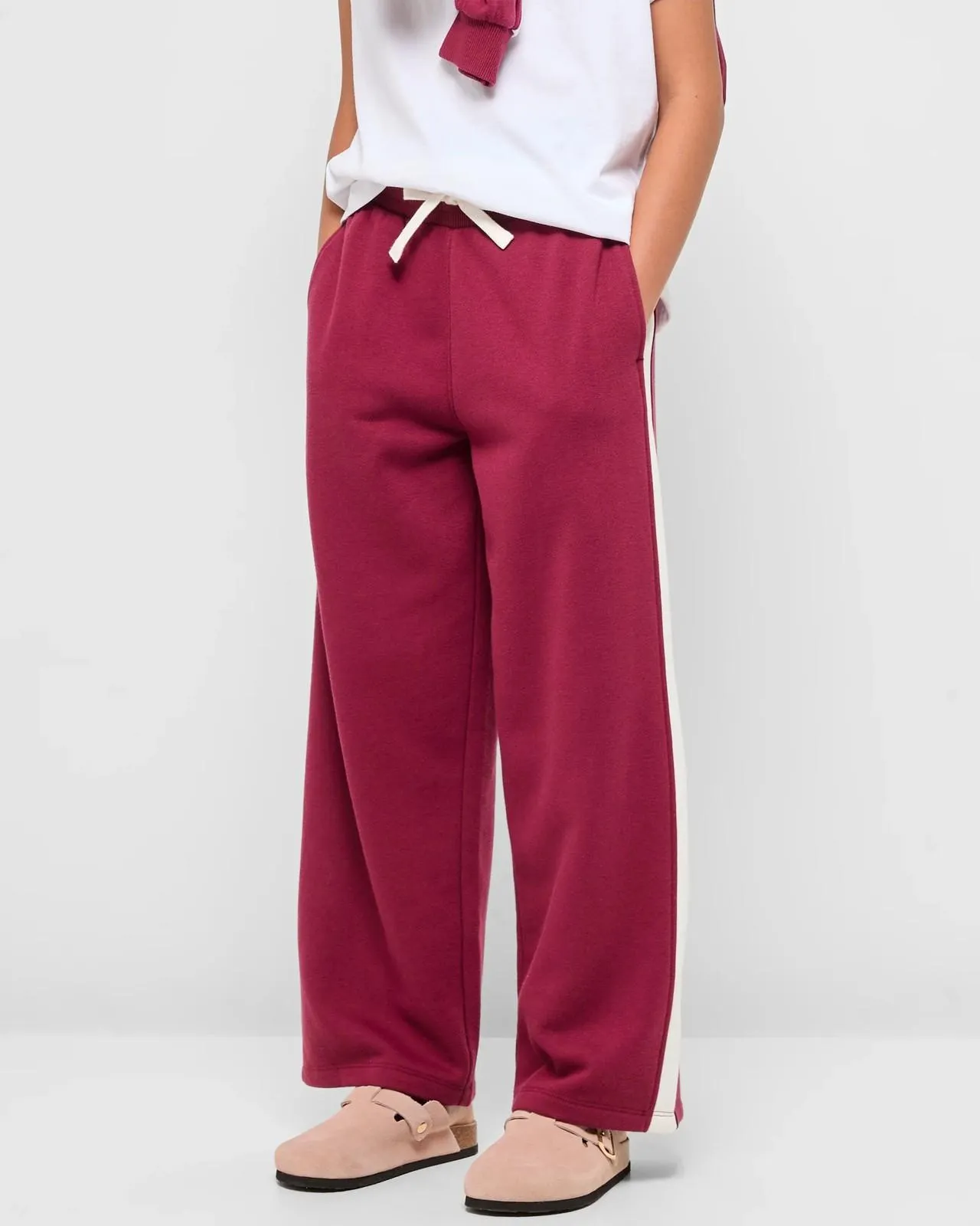 Australian Cotton Side Stripe Trackpant - Burgundy