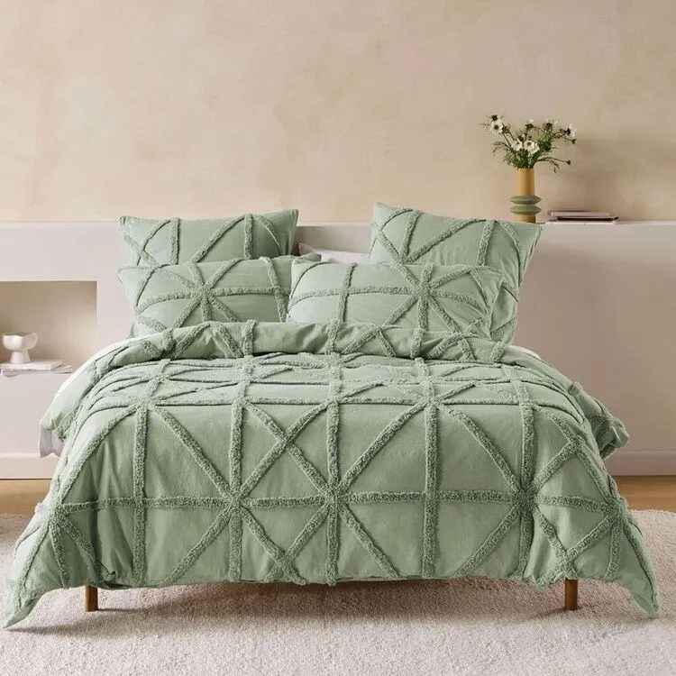 Linen House Clyde Cotton Quilt Cover Set Aloe