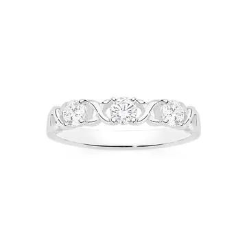 Silver CZ Hugs and Kisses Ring