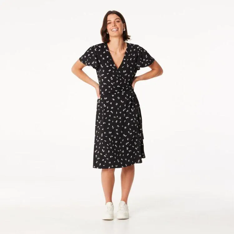 Khoko Smart Women’s Jersey Short Sleeve Meadow Wrap Dress Black