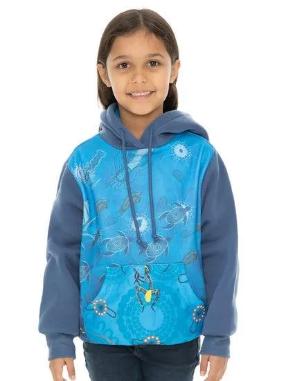 Gumaraa Indigenous Blue Printed Kids Hoodie